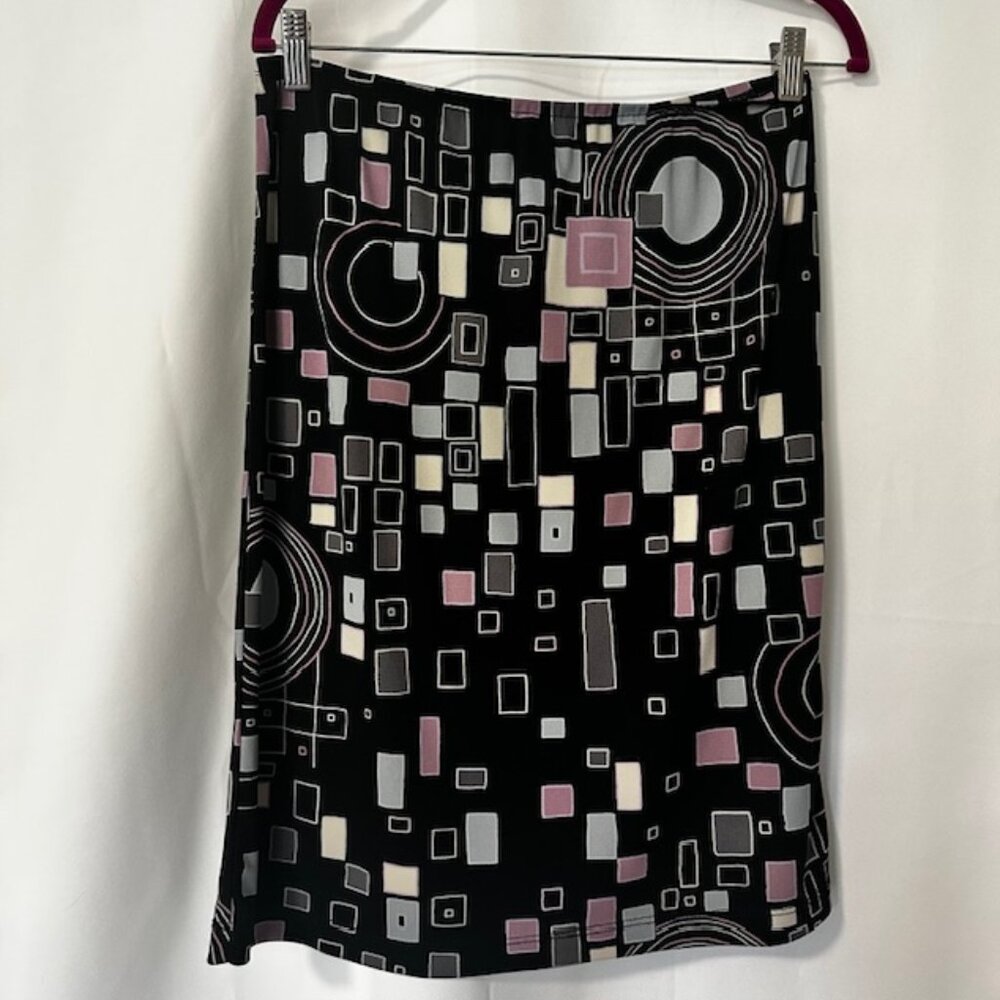 Vintage BCBG Paris Geometric Straight Skirt Size Medium Side Slit